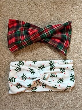 Adult Holiday Plaid & Holly Knot Headband Set - Red & White